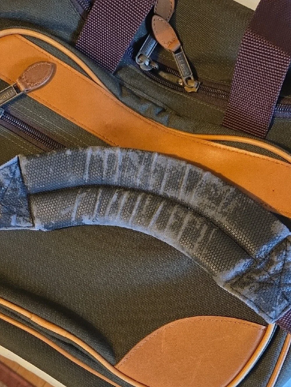 L.L. Bean Olive Green Canvas Laptop Messenger with Brown Leather Accents